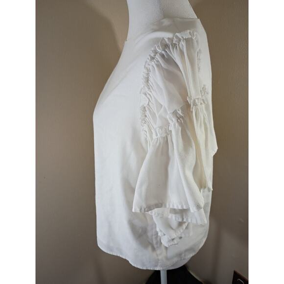 Mudpie Top Cotton White Sz M Ruffled Sleeve Boho Fairy Cottagecore - Picture 6 of 11